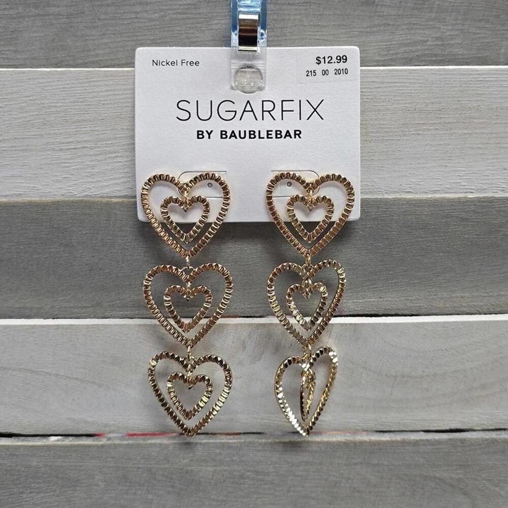 Stacked Gold Heart Drop Earrings - Gold | SUGARFIX by BaubleBar